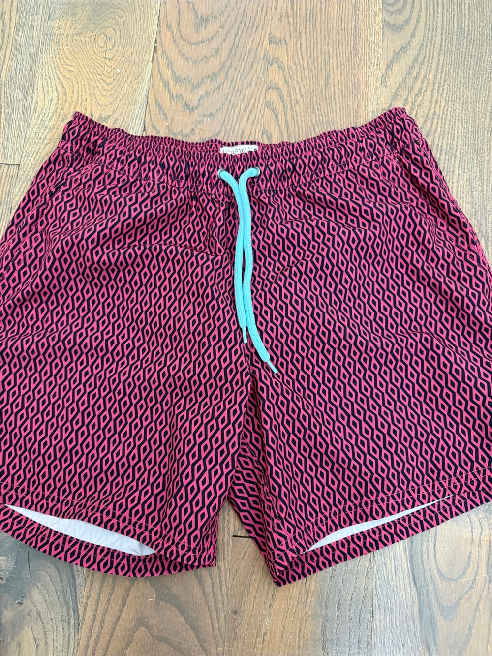 J. Crew Pink Patterned Athletic Shorts with Aqua Drawstring